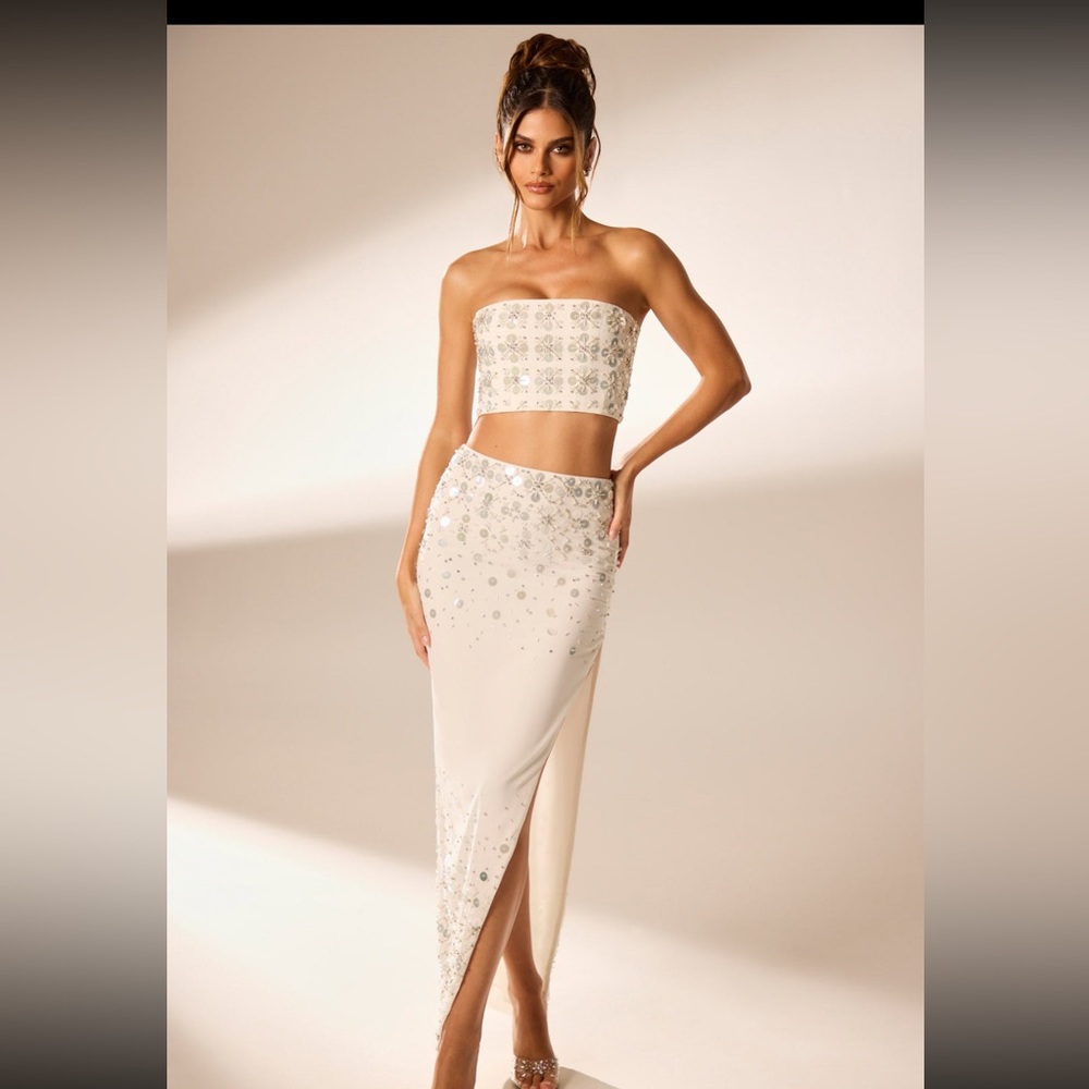Hand embellished Maxi skirt in ivory